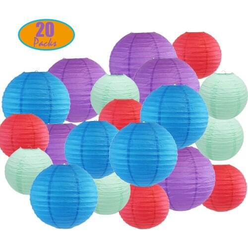 Decorative Round 20 Pcs Assorted Paper Lanterns 35cm Sky Blue and Purple Paper Lampion 25cm Lantern for Wedding Party Decoration
