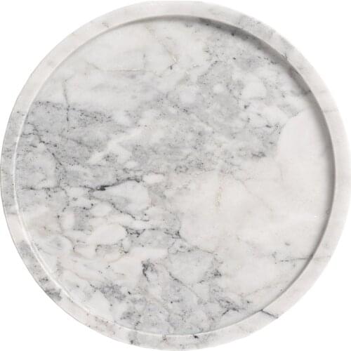 Decorative Trays Natural Marble Plates Cake Dessert Dish Coffee Cup Saucer Knife Fork Storage Display Plate Round Desktop Tray