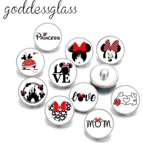 Disney Minnie Mouse Symbol Mickey Cartoon 10pcs Round photo 18mm snap buttons for 18mm snap necklace DIY jewelry