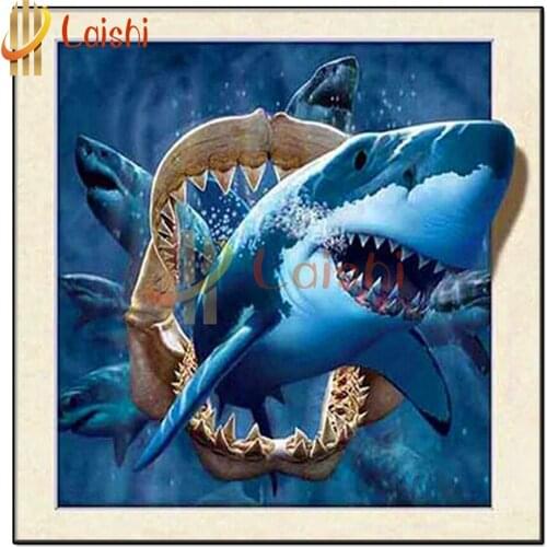 Home art Diamond Painting Ferocious shark 5d DIY animal Diamond Embroidery full Square Round Diamond Mosaic rhinestone decor