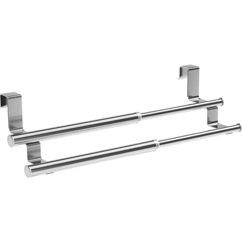 Kitchen Over Cabinet Double Towel Bar Rack, Expandable Hand Towel Holder for Universal Fit on Inside Or Outside