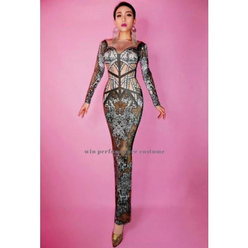 Exotic costume crossover strap bandage backless tights long dress bodycon party club performance wear show singer bar dj 10215