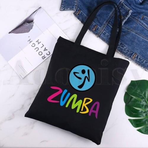 Love Zumba Dance Hip Hop Harajuk Graphic Fashion Black Canvas Print Shopping Bags Girls Fashion Life Casual Pacakge Hand Bag