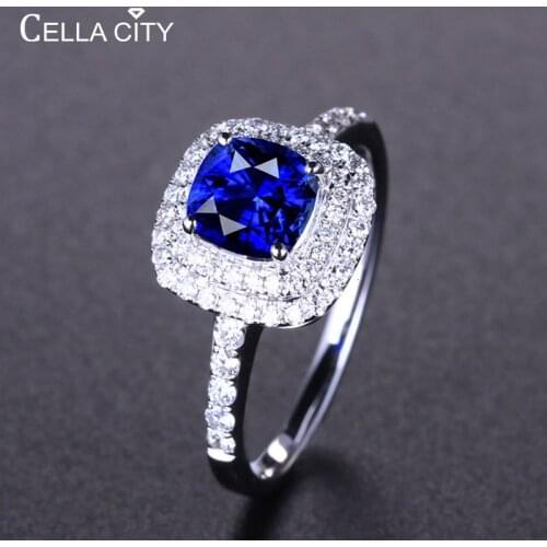 Cellacity Classic Silver 925 Jewelry Rings With Blue Sapphire Gemstone Zircon Open Adjust Size Women Party Wholesale Gifts