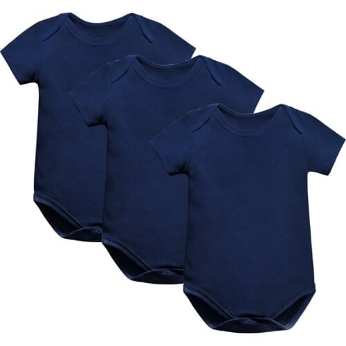 Summer Unisex Solid White Cotton Fashion 3 Pack Boys Girls Short Sleeve Bodysuit Newborn Baby Clothes