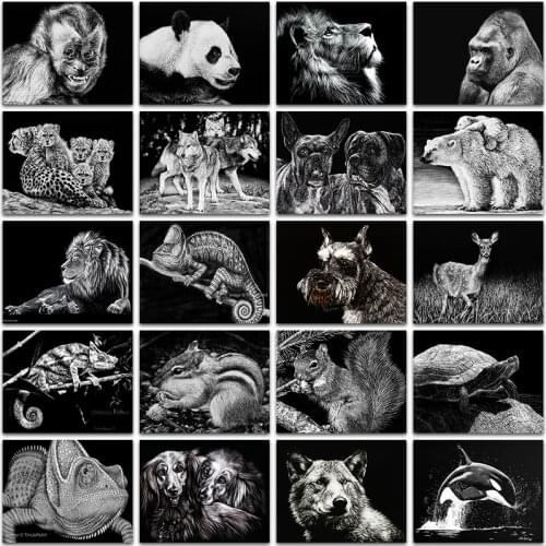 5D DIY Diamond Painting Kit dark animal monkey panda dog lizard Wolf lion Full Square&Round embroidery mosaic Cross stitch Paint