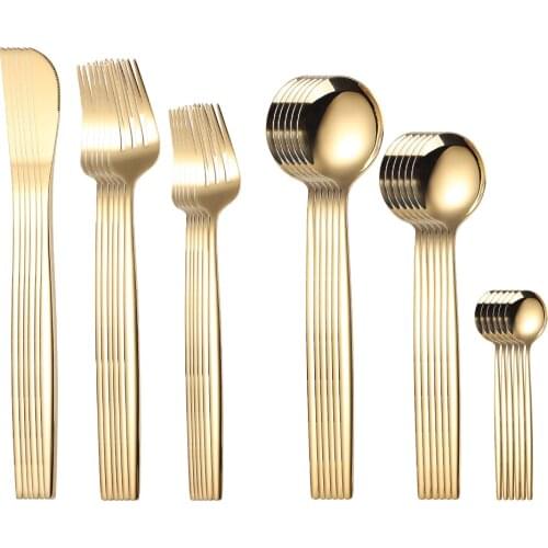 36pcs Glossy Gold Cutlery Set Stainless Steel Tableware Dessert Fork Tea Spoon Knife Silverware Kitchen Dinnerware Flatware