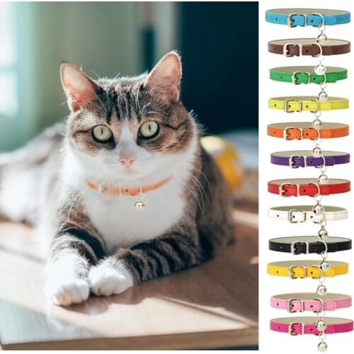 12 Colors PU Small Dogs Collars with Bell Adjustable Solid Color Puppy Collar Comfortable Durable Pets Decor Supplies Accessorie