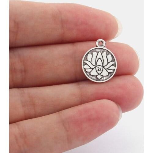 20PCS Antique Lotus Flower Coin Round Charms Pendants for Necklace Earring Making Jewelry Findings 18x15mm