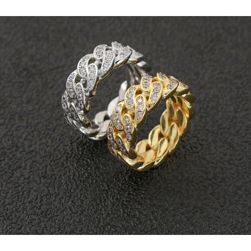 Hip Hop 8mm Popular Bling Iced Out Cuban Chain Copper Zircon Ring For Men Women Jewelry Gold