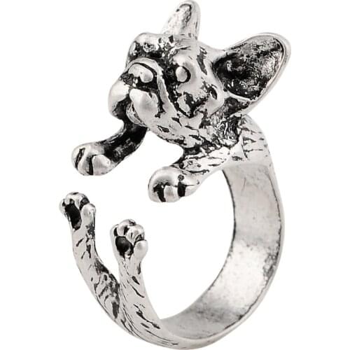 QIAMNI Vintage Handmade Charming Lovely Adjustable Dog Leopard Wolf Dolphin Rabbit Lion Animal Ring Gift Hippie Unisex Jewelry