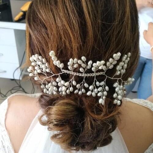 Silver Color Pearl Crystal Wedding Hair Combs Hairpin For Bridal Women Flower Headdress Headwear Jewelry Accessories Gift
