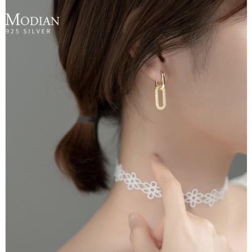 Modian Exquisite luxury Gold Color Earring Real 925 Sterling Silver Double Layer Clear CZ Hoop Earrings For Women Jewelry Brinco