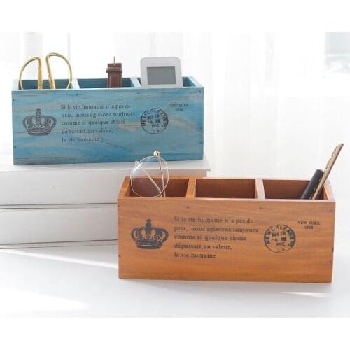 2020 Sharkbang New Vintage Wooden Desk Organizer Holder Desktop Storage Box Pen Holder School Office Stationery