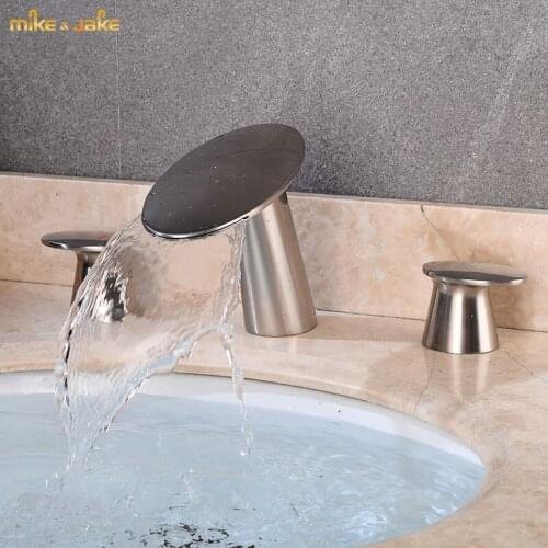 3pcs bathroom brush nickel swan faucet mixer 3 hole basin faucet Tap double handle Basin Mixer Hot And Cold face basin Faucet