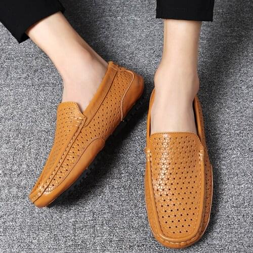 Summer Men Breathable Peas shoes Handmade Luxury Brand Casual Shoes Man Flat Lazy Shoes Loafers Male Walking Outdoor Footwear