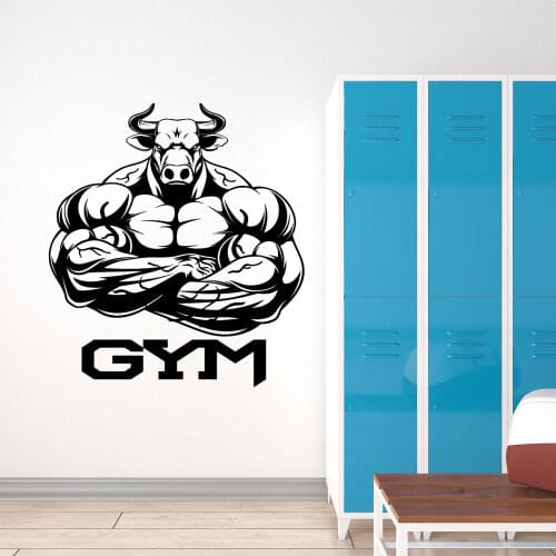 Gym Logo Bull Muscles Bodybuilder Wall Stickers Vinyl Home Decoration GYM Club Fitness Decals Removable Self-adhesive Mural E148