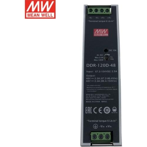 Meanwell DDR-120D-48 120W DIN Rail DC-DC Converter 67.2~154V DC to 48V DC 2.5A Power Supply 96V 110V dc to 48V dc Transformer