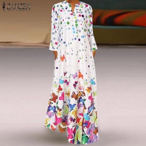 ZANZEA Autumn Bohemian Printed Maxi Dress Vintage Floral Long Sleeve Robe Femme Polka Dot Party Vestidos Long Kaftan Sundress 7