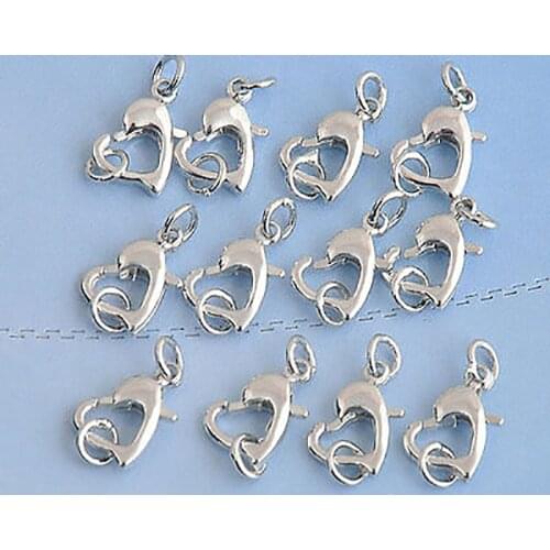 Fast Shipping 50PCS Findings Making Jewelry Findings Repair Connector Sterling Silver color Heart Lobster Claw Clasps 11X11MM