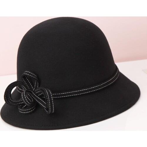 H295 Lady Wool Felt Fedoras Hat Women Autumn Winter Fashion British Retro Woolen Basin Cap Female Solid Color Cloche Simple Caps