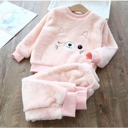 Winter Childrens Pajamas Set Velvet Sleepwear For Girls Boy Pyjamas Kids Baby Night Suit Cartoon Sleepwear Clothing