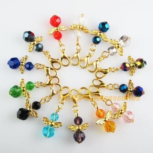 15 New Angel 14x22mm Charms Mixed Ball Crystal Gold Color Star Retro With Lobster Claw Clasps