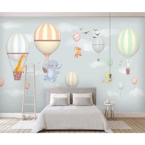 Beibehang Custom Any Size Mural Wallpaper 3D Hot air balloon elephant bunny hand drawn cartoon childrens room 3d wallpaper