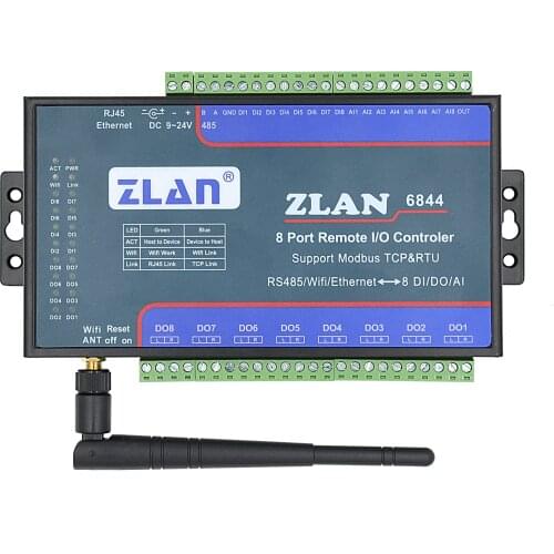 ZLAN6844 8 channels WIFI + LAN + Modbus TCP RTU i/o module Remote IO Controller DI DO AI data collector
