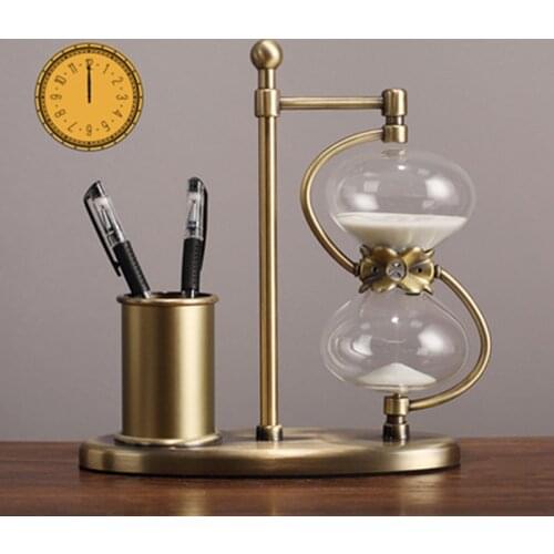 American light luxury metal pen holder hourglass timer 15/30 minutes creative fashion countertops