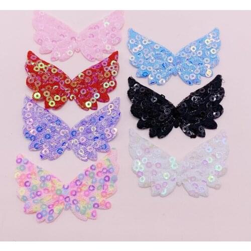 40pcs 5*3.5cm shiny Angel wings Fabric Patches Padded Felt Garment Appliques Padded Felt Appliques Hair Hat Decorative Ornament