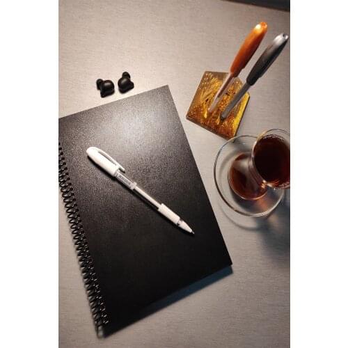 Wood Cover Black Book + White Color Gel Pen. Valentines Day Gift-Gift Notebook