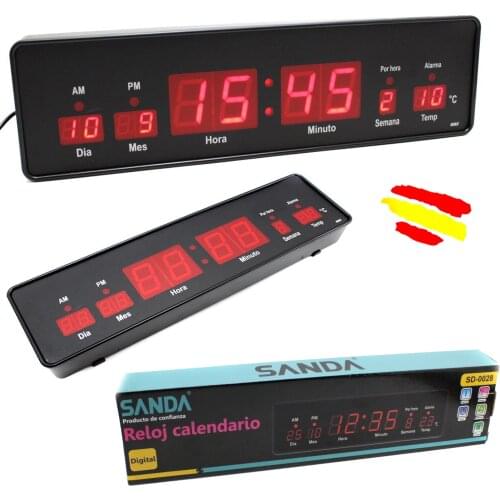 Digital clock wall or desktop light LED display temperature calendar date alarm 32X9X4 CM red Color AM PM gift cali
