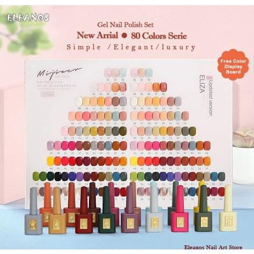 Eleanos 80 Colors Gel Nail Polish Set Colors Gel Vernis Semi Permanent For Nail Art With Base Coat Primer Top Coat Nail Gel Kit