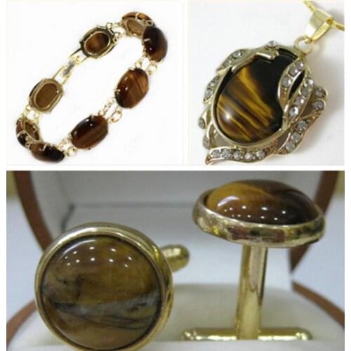 Hot sell new - wholesale nice perfect match tiger eye bracelet pendant & cuffink jewelry set