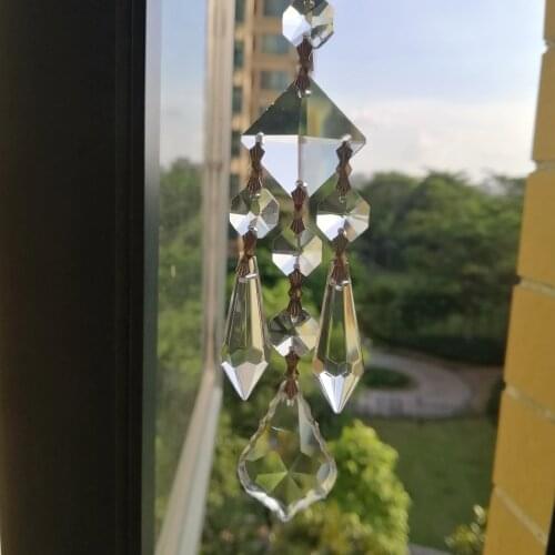 Camal 1set 13.5cm Handmade Crystal Chandelier Maple Leaf Pendant Prism Garden Window Wedding Decor Suncatcher Ornament Hanging