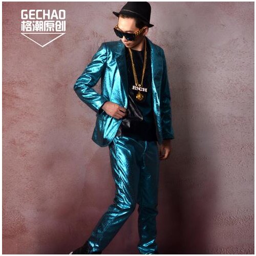 Hot Mens Fashion Jacket Coats Blue Colorful Suit Sets England Hairdresser Nightclub Bar Male Singer Dj Ds Men Costumes S-4xl
