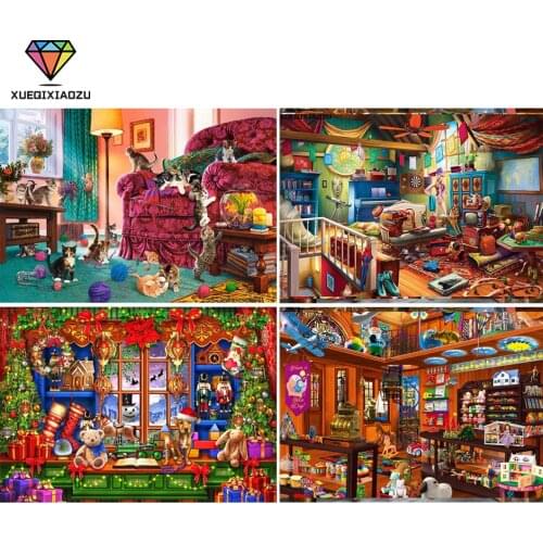 XUEQIXIAOZU Full Round Toy loft landscape Diamond drawing Diamond embroidery 5D DIY Diamond setting Home decoration gifts New