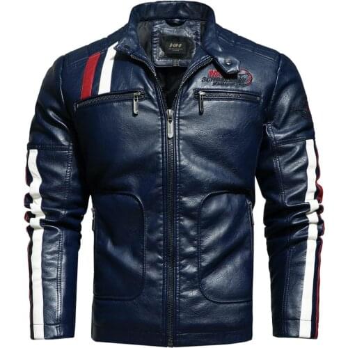 Winter mens leather jacket embroidered logo motorcycle jacket slim fit bomber jacket fashion men zipper coat