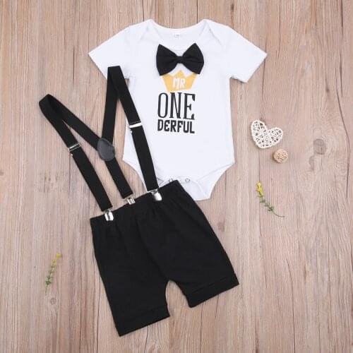 Summer Newborn Infant Clothes Set Letter Clothes Short Sleeve Romper Tops and Overalls Shorts Baby Boys 2Pcs Clothes Set
