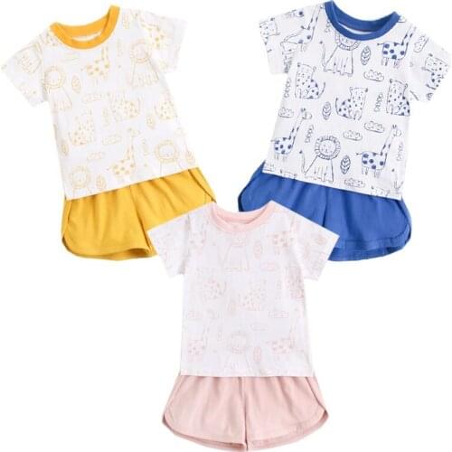 Summer Infant Baby Boys Girls Clothing Suit Cotton Cartoon Print Short Sleeve T-shirt+Shorts Newborn Baby Boys Girls Clothes