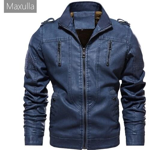 Maxulla Mens PU Jacket Fashion Fleece Warm Jackets Mens Biker Punk Motorcycle Jackets Casual Faux Leather Coats Man Clothing