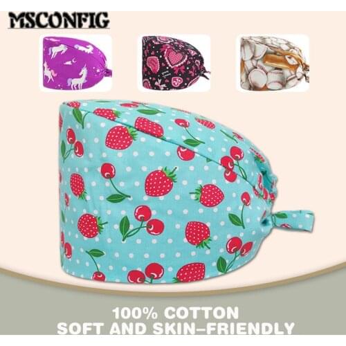 Fashion and Colorful Cotton Printing Adjustable Ladies Nurse Cap Surgical Cap Surgeon Cap Dentist Cap Beauty Salon Scrub Cap