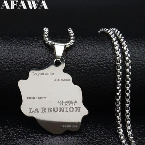 2021 Stainless Steel Map of LA REUNION Statement Necklace for Women/Men French Reunion Island Maps Jewelry collier femme N19225
