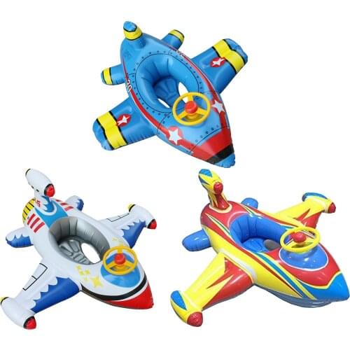 Airplane Inflatable Float Swimming Circle Pool Kids Water Toys Swimming Pool Float for Toddler Baby Seat w/ Steering Wheel Gift