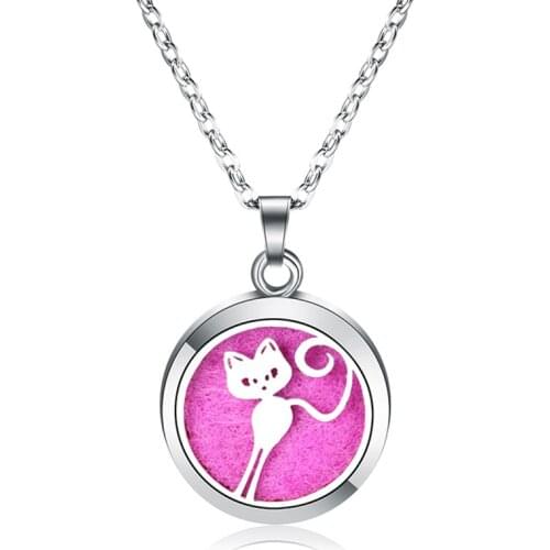 New Cute cat Aroma Diffuser Pendant Stainless Steel Magnetic Aromatherapy Essential Oil Diffuser Perfume Locket Necklace Jewelry