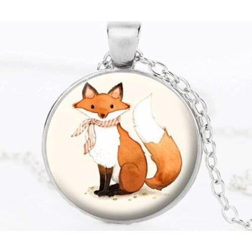 SUTEYI Cartoon Animal Picture Necklace Fox Round Glass Cabochon Pendant Necklaces Kids Gift High Quality Jewelry