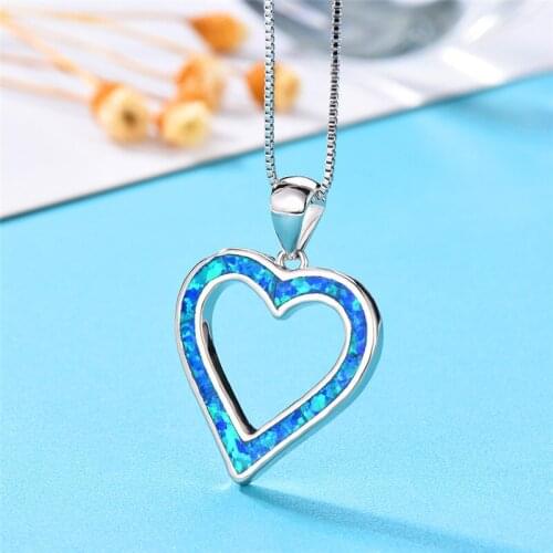 Luxury Female Hellow Heart Pendant Necklace Charm Silver Color Chain Necklaces For Women Vintage Bride Love Wedding Necklace