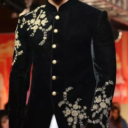 Luxury Gold Applique Beads Single-Breasted Black Men Jacket Tailored Suit Fit Slim Formal Coat Custom Made Outwear Tuxedos