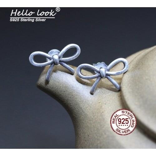 HelloLook 925 Sterling Silver Ear Studs Cute Bow-knot Stud Earrings for Girls Anti-allergy Ear Pin Piercing Jewelry